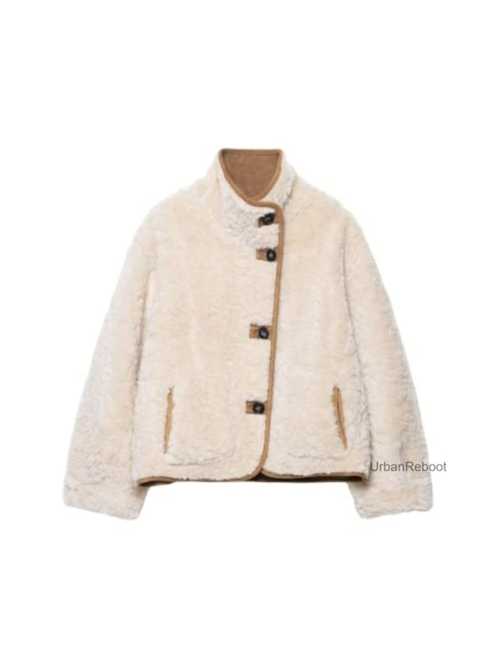 Women's Reversible Faux Suede Button Down Jacket Stand Collar Relaxed Fit